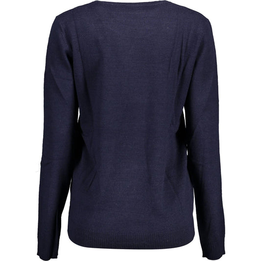 Chic Blue Crew Neck Embroidered Shirt