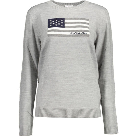 Chic Gray Crew Neck Embroidered Sweater U.S. POLO ASSN.