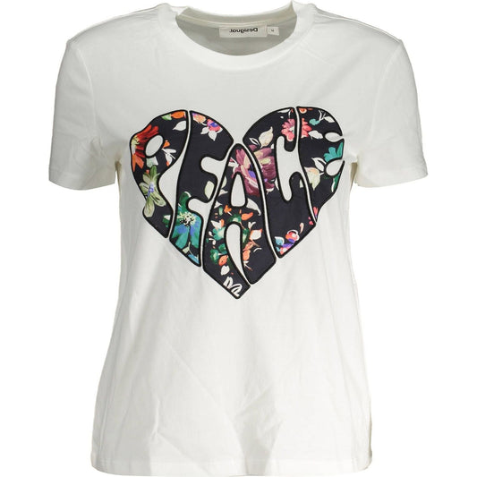 Desigual Elegant White Tee with Exclusive Applique Detail Desigual