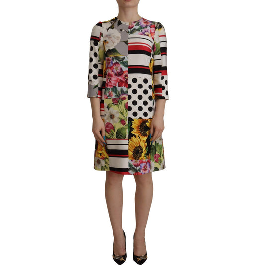 Multicolor Patchwork Charmeuse Sheath Dress