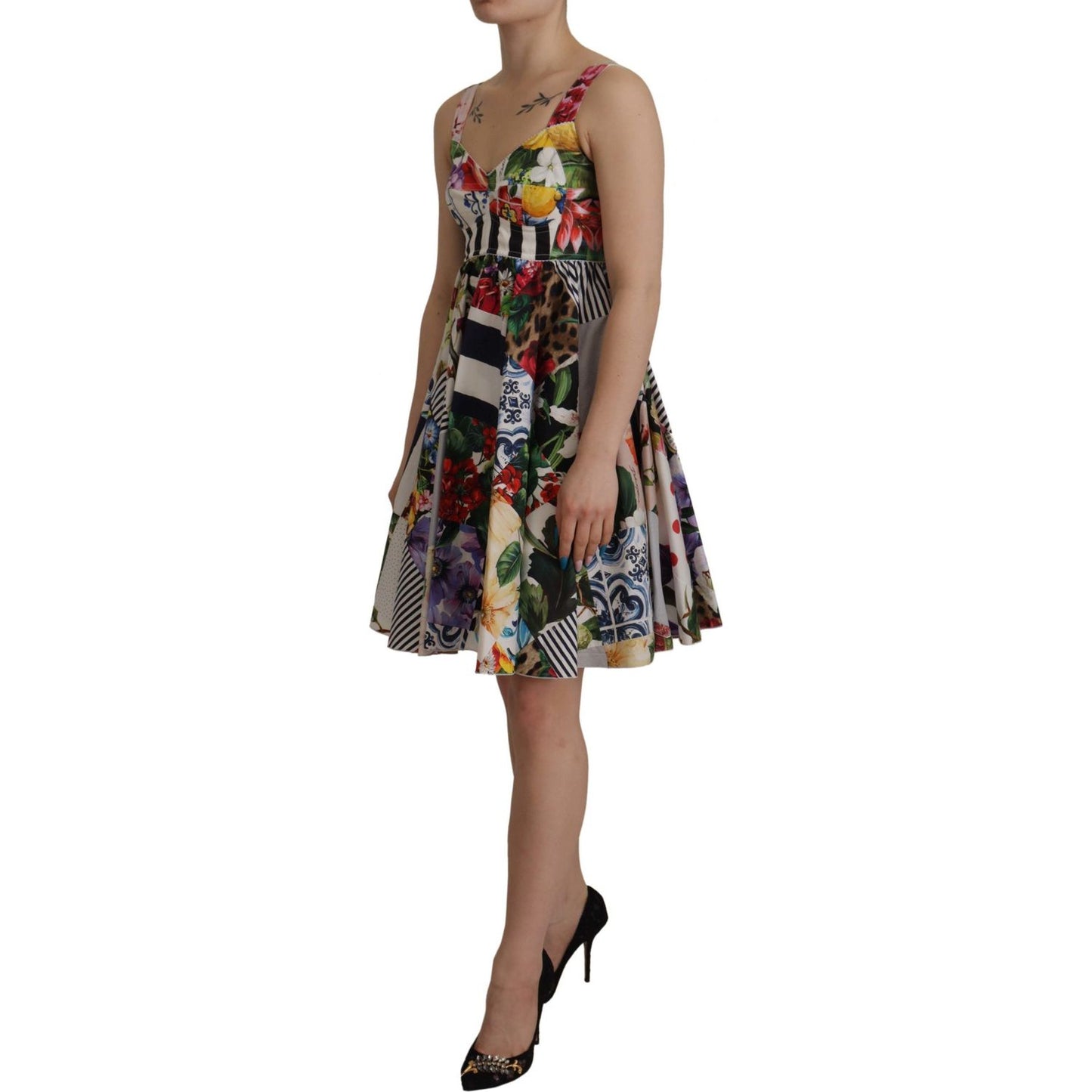 Elegant Patchwork Mini Dress in Vibrant Multicolor