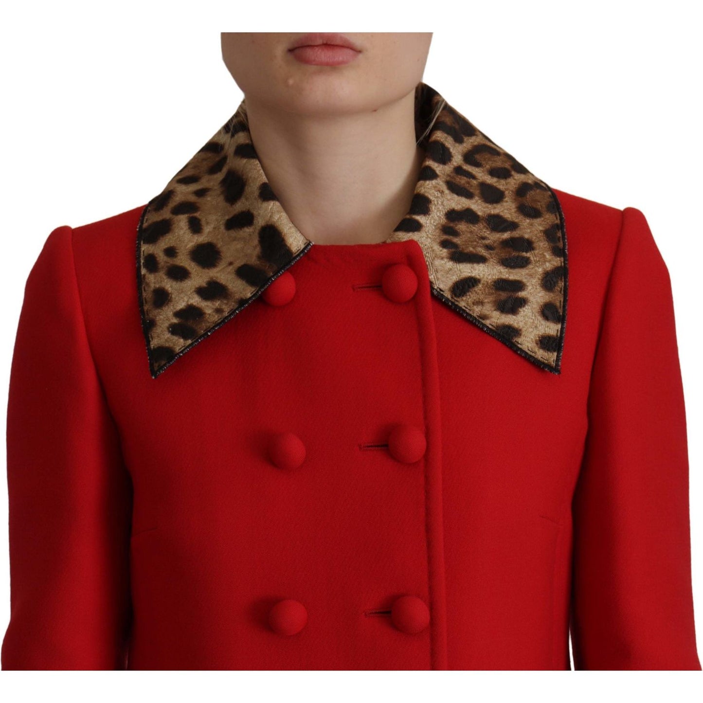 Elegant Red Leopard Trench Coat