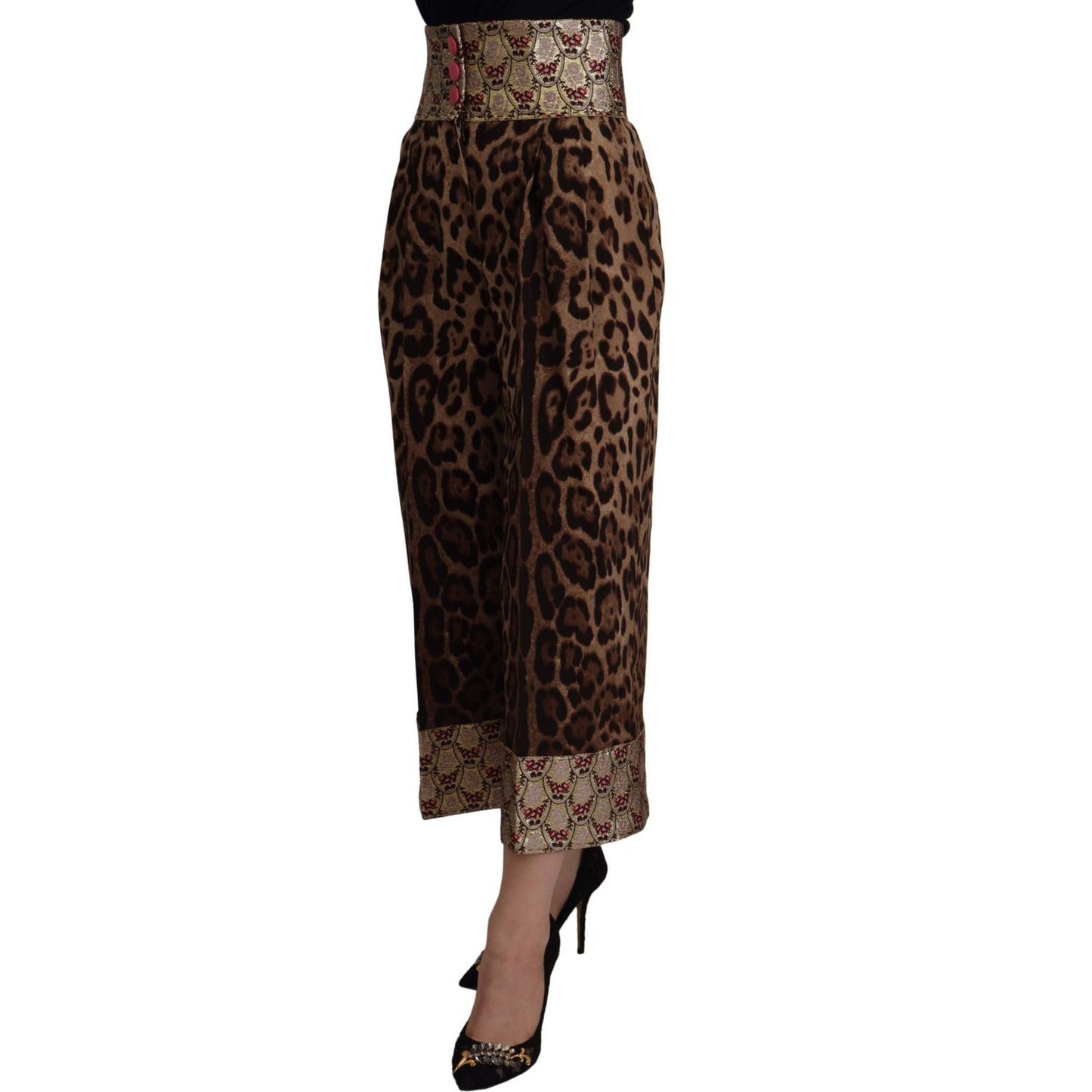 High Waist Cropped Leopard Jacquard Pants