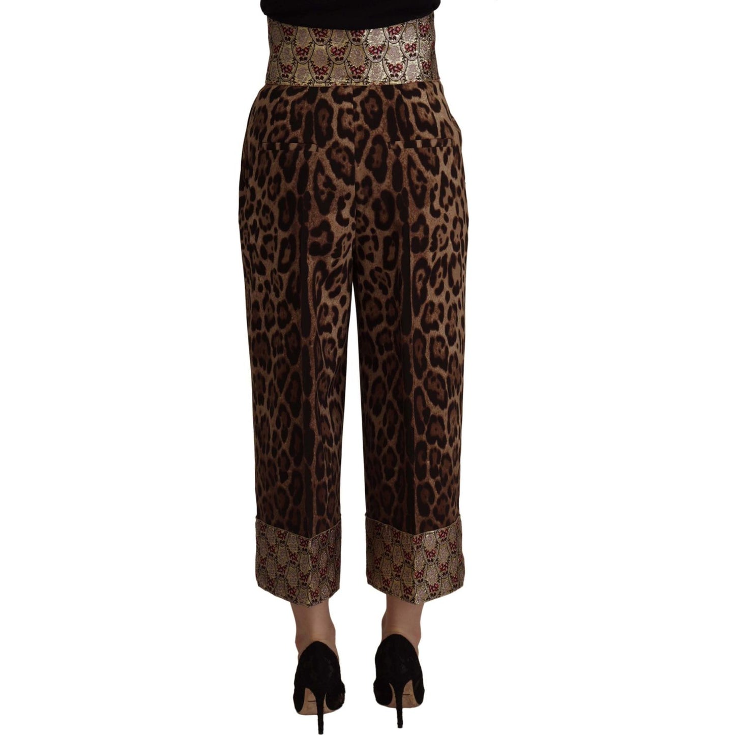 High Waist Cropped Leopard Jacquard Pants