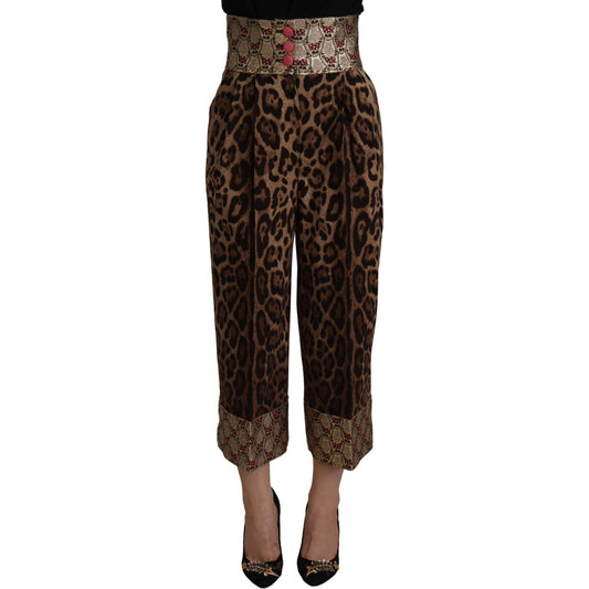 High Waist Cropped Leopard Jacquard Pants