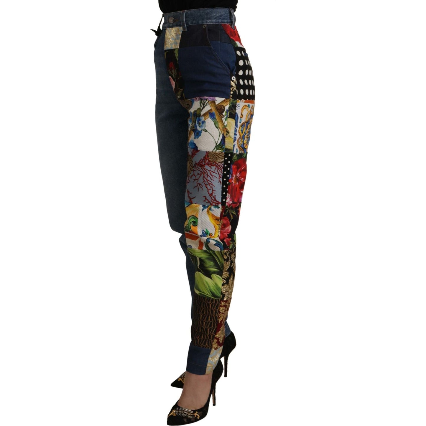 Patchwork Jacquard Denim Relaxed Jeans