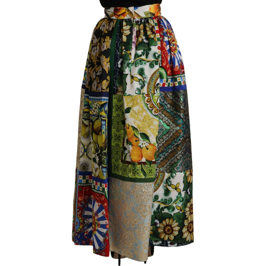 High Waist Maxi Skirt with Sicilian Patterns