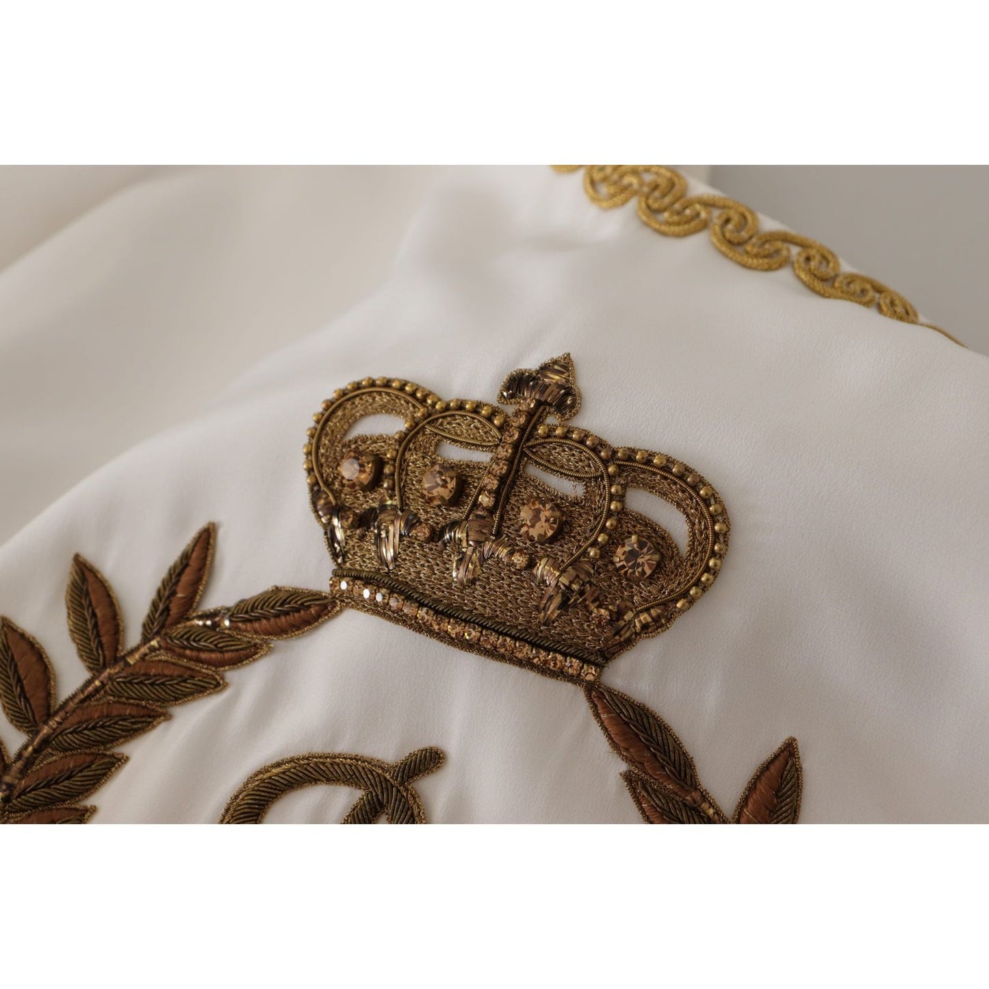 Elegant Silk Blouse with Gold Crown Embroidery