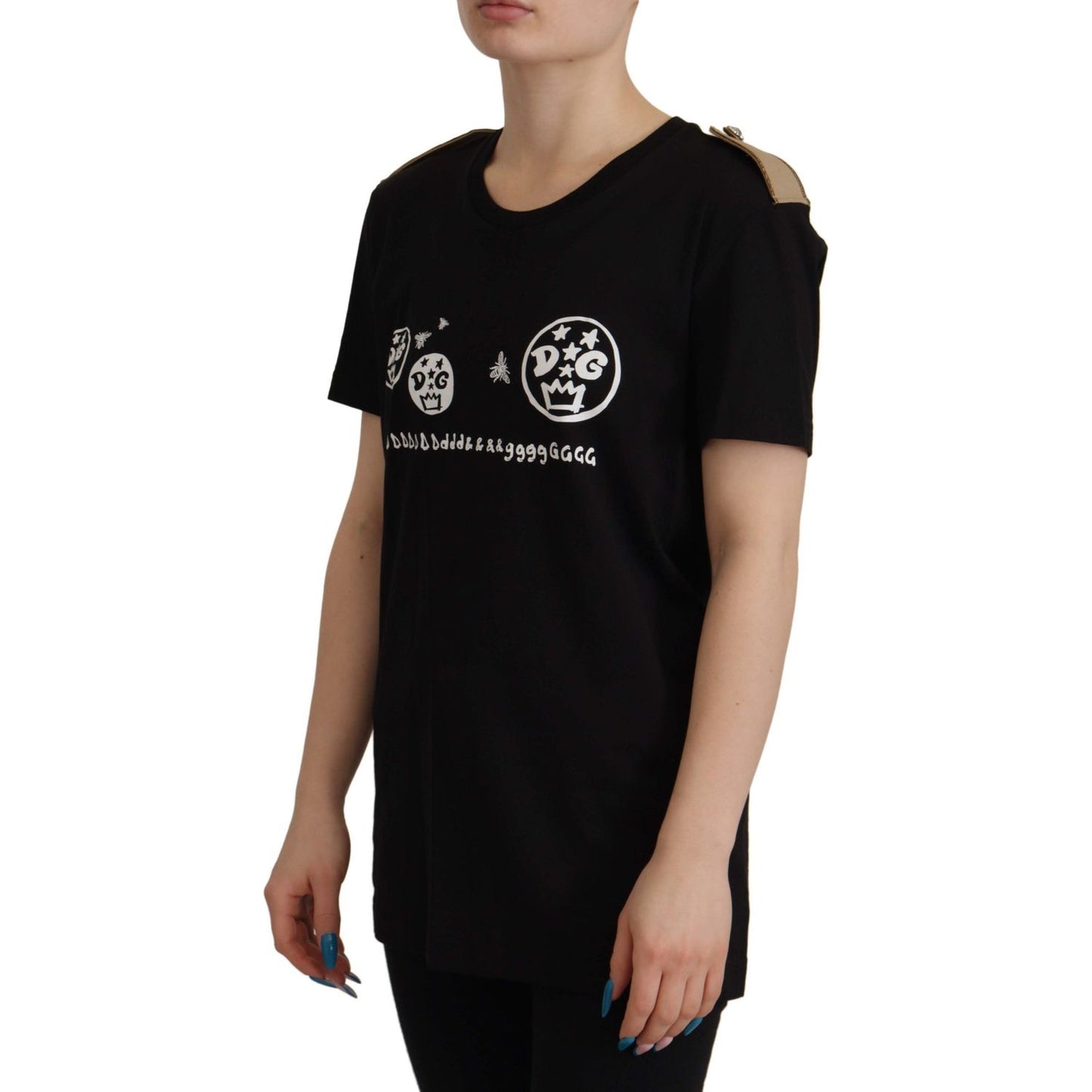 Chic Black Logo Cotton Tee for Women