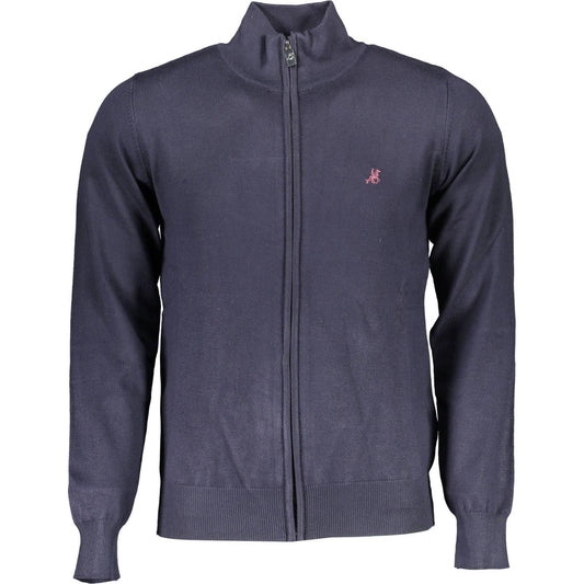 Sleek Navy Emblematic Zip Cardigan