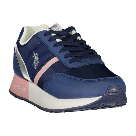 Chic Blue Lace-Up Sneakers with Logo Accent