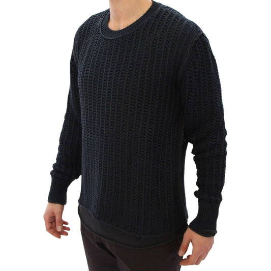 Dolce & Gabbana Elegant Blue and Black Layered Sweater blue-runway-netz-pullover-netted-sweater-1