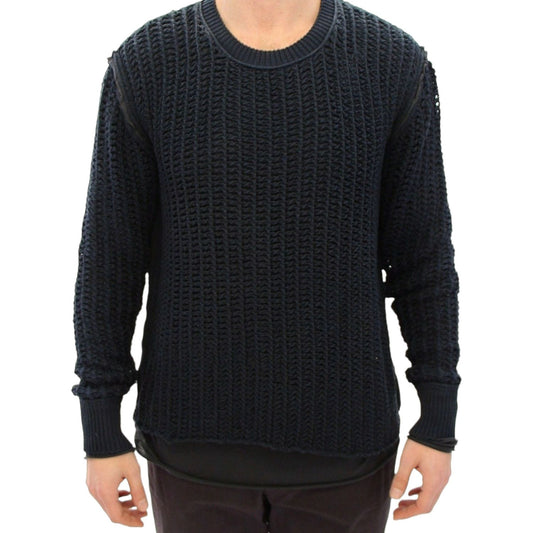 Dolce & Gabbana Elegant Blue and Black Layered Sweater blue-runway-netz-pullover-netted-sweater-1