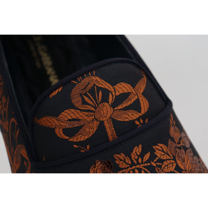 Dolce & Gabbana Blue Rust Floral Slippers Loafers Shoes