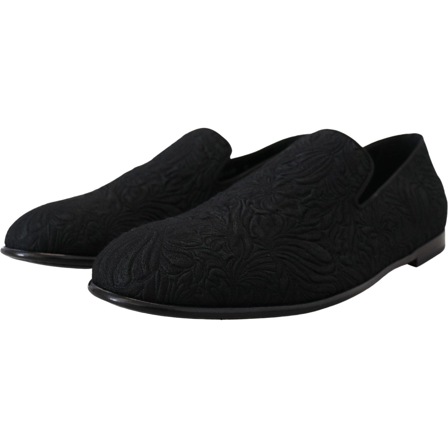 Elegant Jacquard Black Loafers Slide On Flats