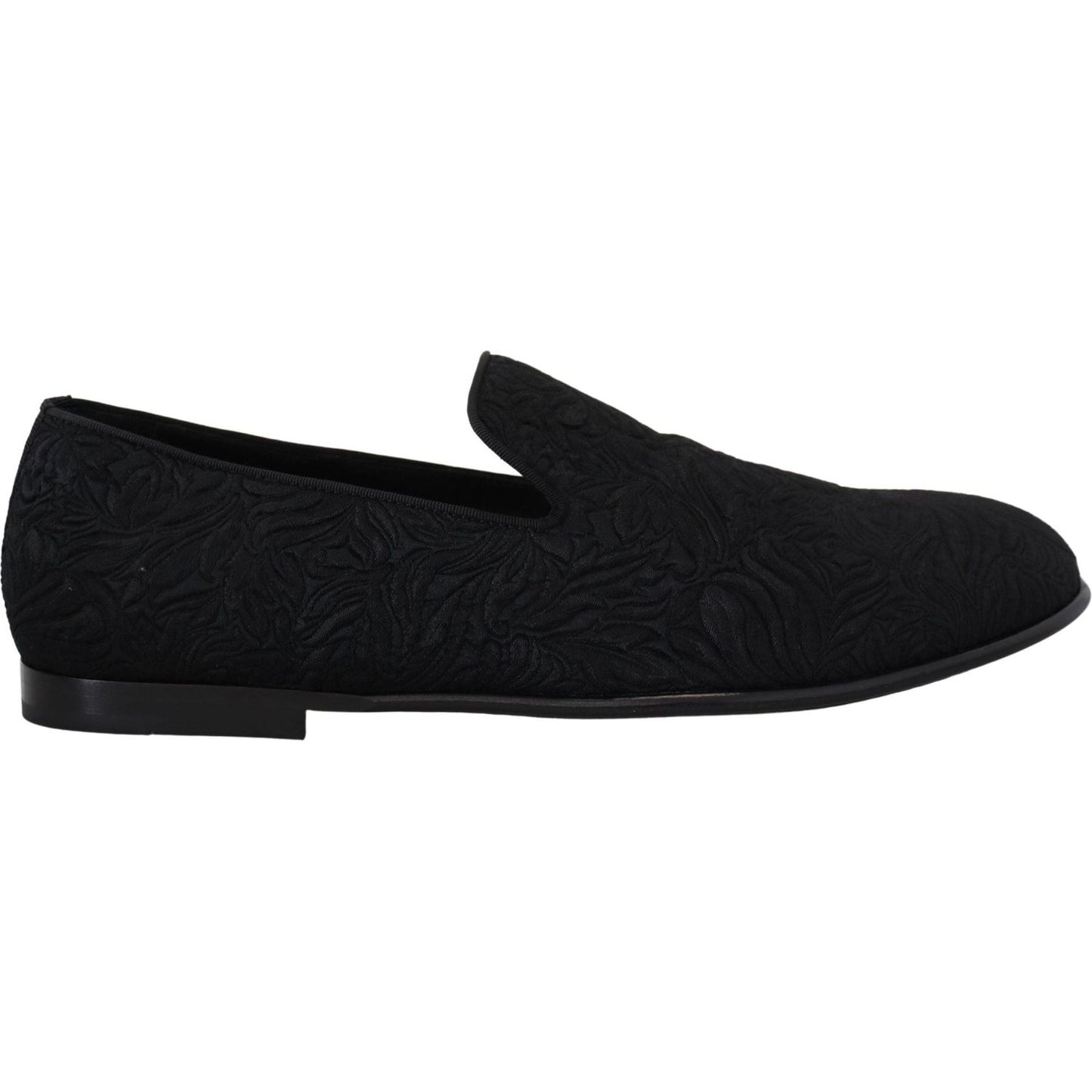 Elegant Jacquard Black Loafers Slide On Flats