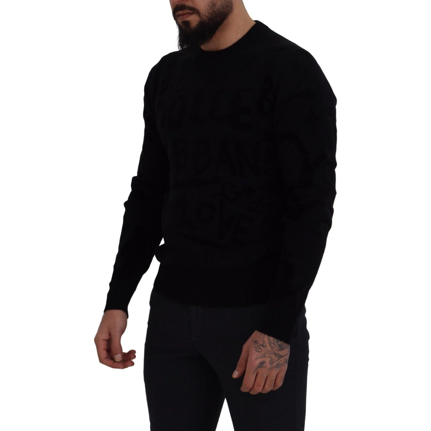 Elegant Black Logo Wool Sweater