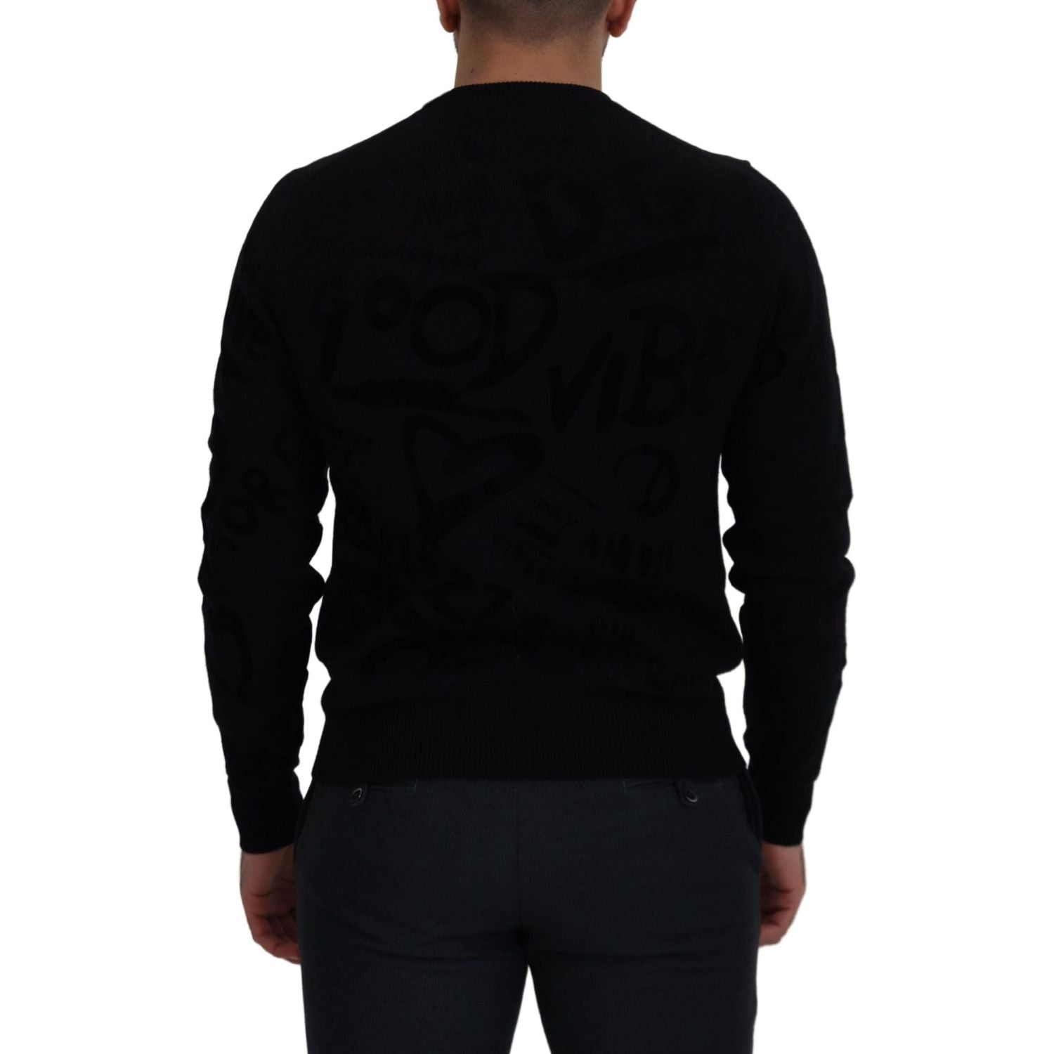 Dolce & Gabbana Black Wool Logo Pattern Crewneck Pullover Sweater