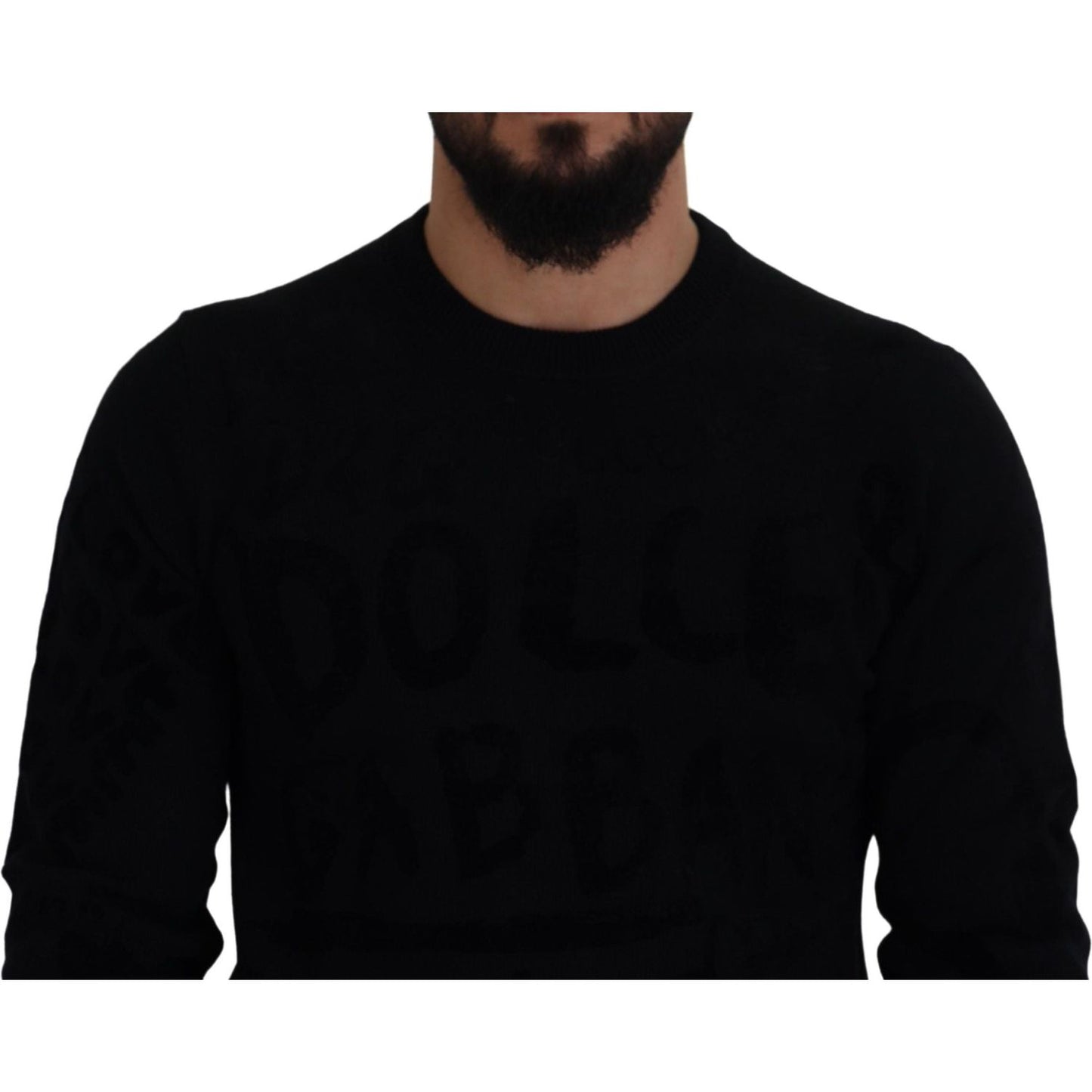 Elegant Black Logo Wool Sweater