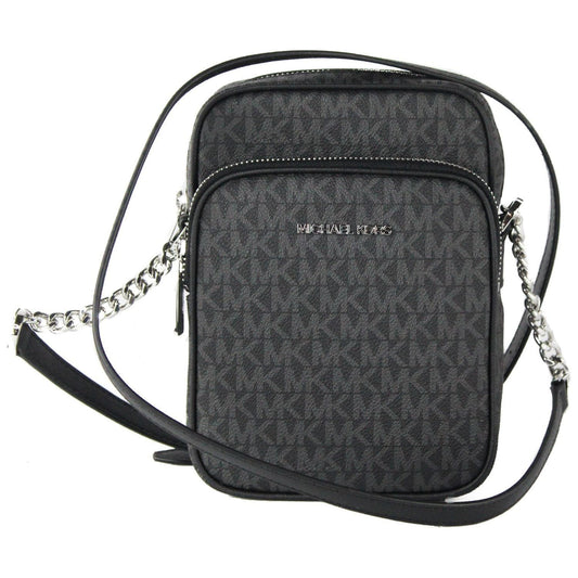 Medium Signature Leather North South Chain Crossbody Handbag Black