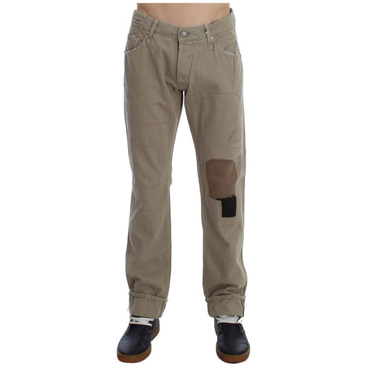 Beige Straight Fit Cotton Jeans for Men