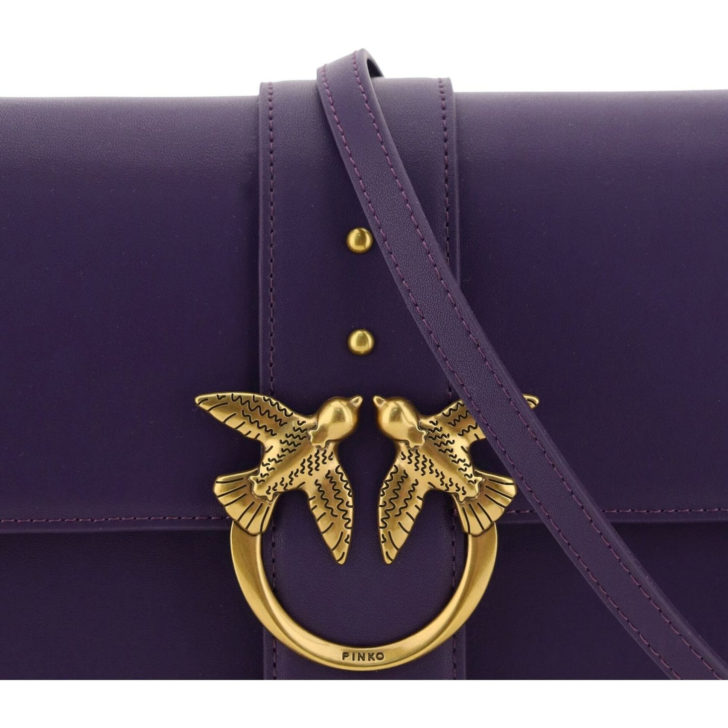 PINKO | Elegant Purple Mini Shoulder Bag with Gold Accents| McRichard Designer Brands   