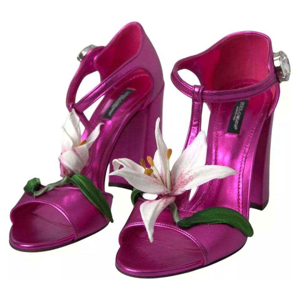 Fuchsia Flower Crystals Heels Sandals Shoes