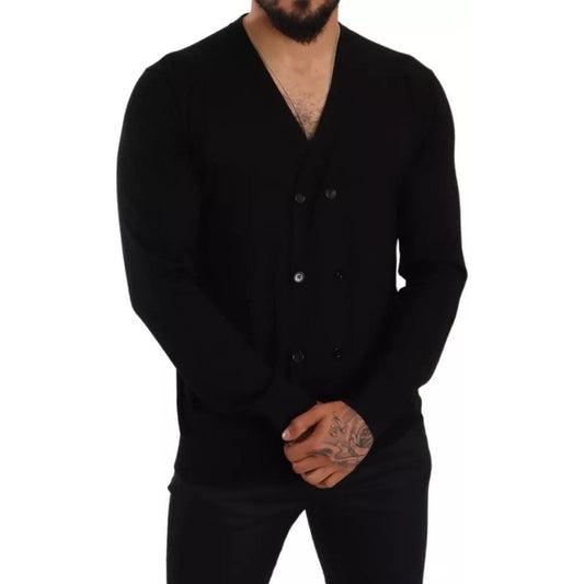 Black Double Breasted Cardigan Sweater