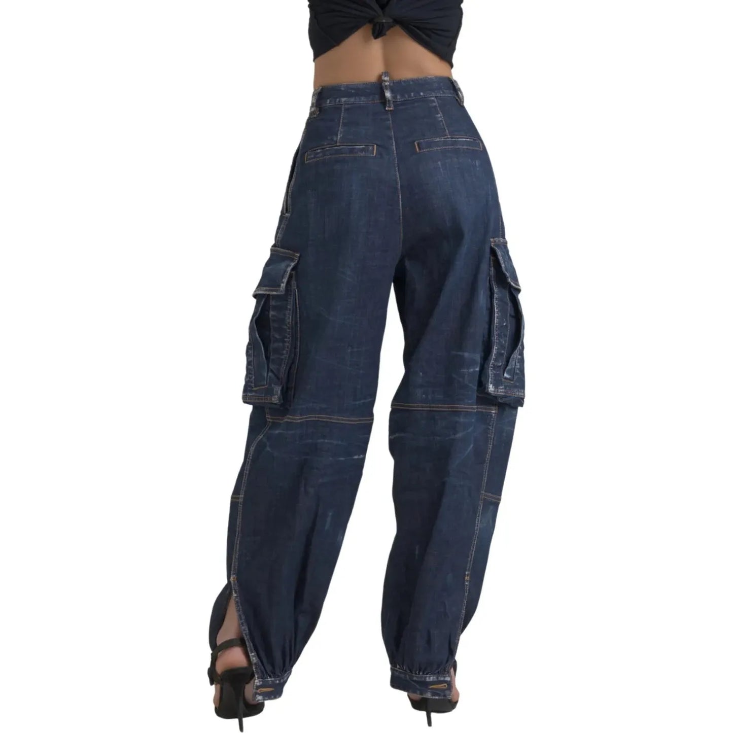 Dsquared² Blue High Waist Cotton Cargo Baggy Denim Jeans blue-high-waist-cotton-cargo-baggy-denim-jeans