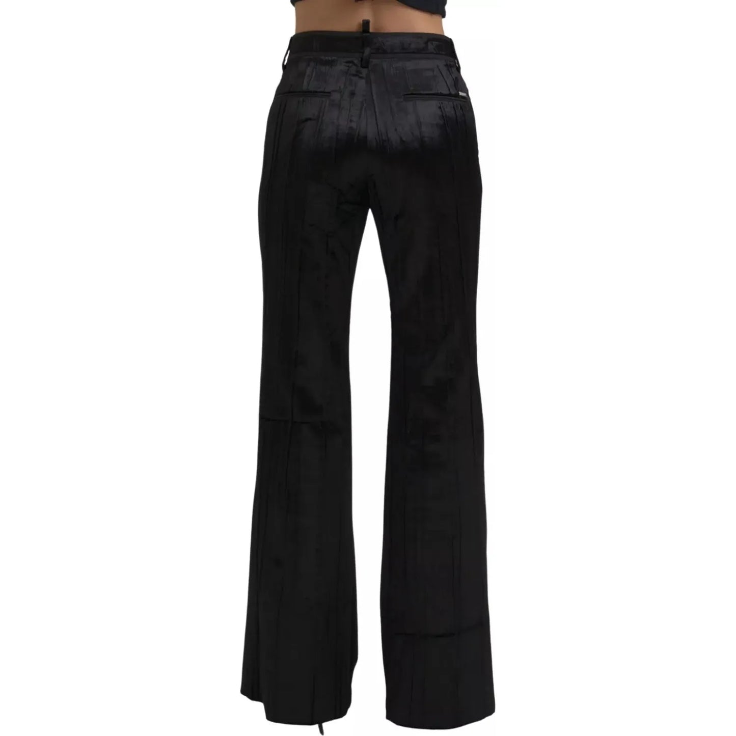 Dsquared² Black Viscose Super Flare High Waist Pants black-viscose-super-flare-high-waist-pants