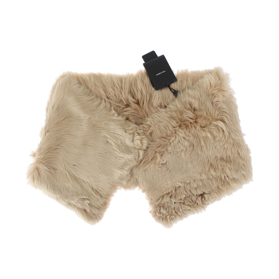 Dolce & Gabbana | Elegant Alpaca Fur Shoulder Wrap in Beige| McRichard Designer Brands   