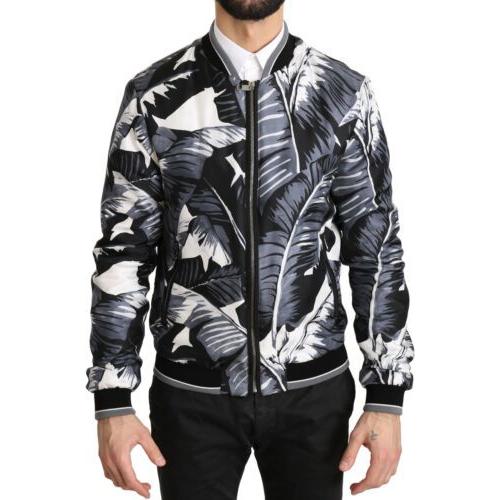 Elegant Banana Leaf Print Silk Bomber Jacket