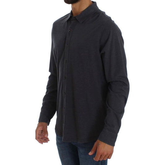 Alpha Massimo Rebecchi | Sleek Gray Casual Cotton Shirt| McRichard Designer Brands   