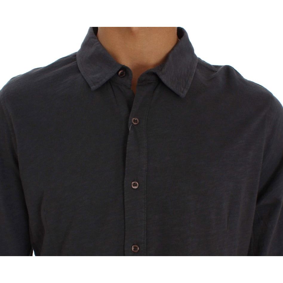 Sleek Gray Casual Cotton Shirt