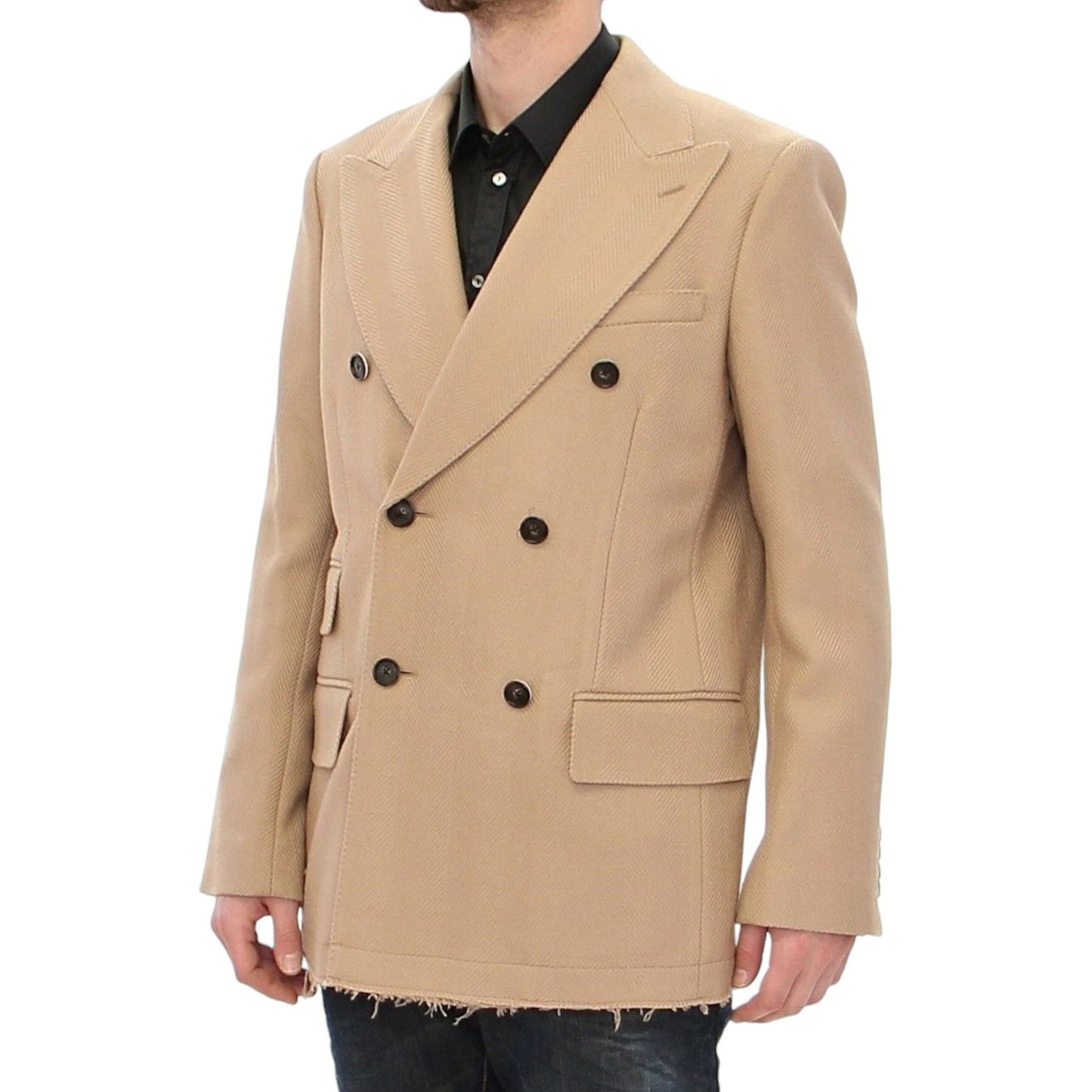 Dolce & Gabbana Elegant Beige Formal Wool Coat Coats & Jackets beige-double-breasted-coat-jacket