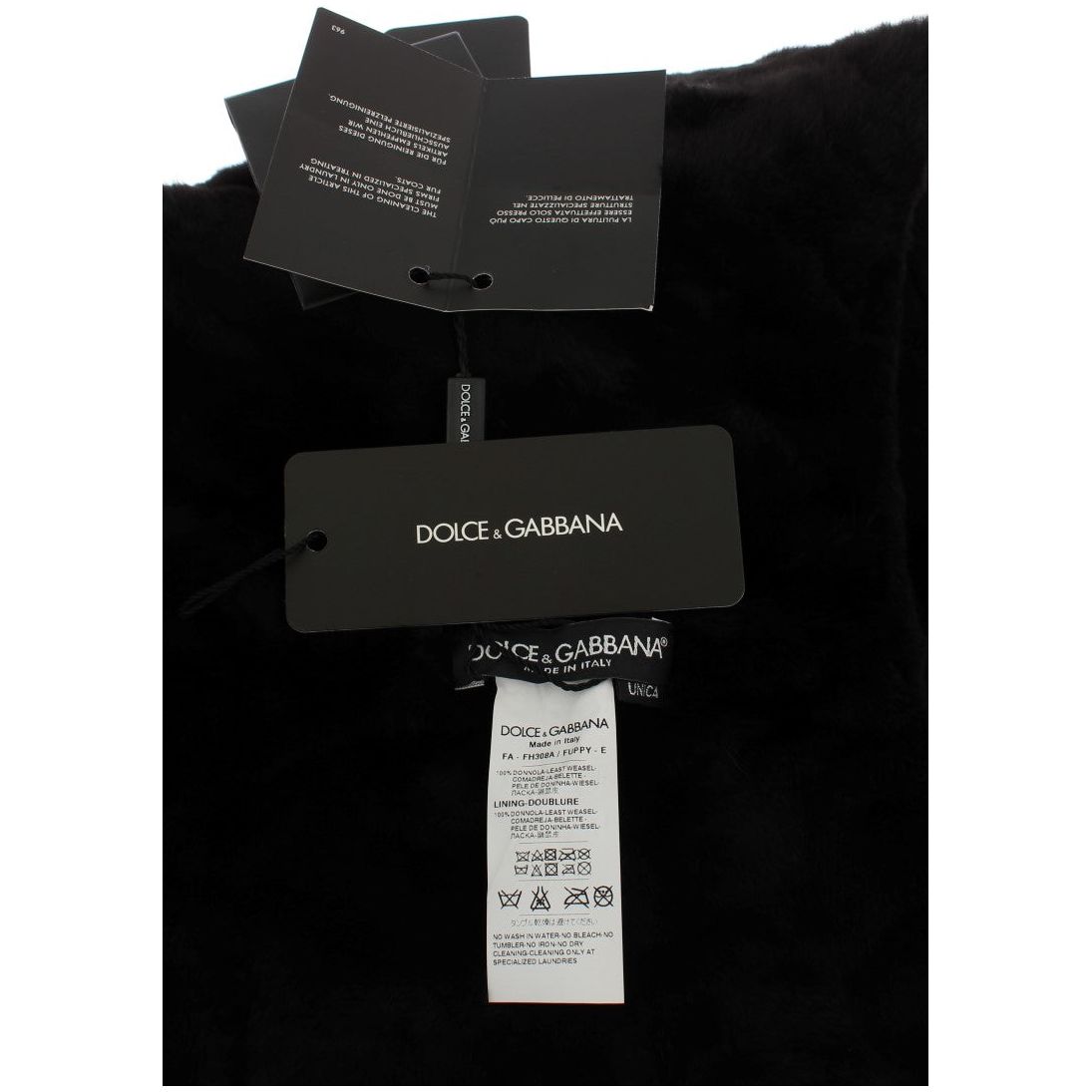 Dolce & Gabbana Chic Black Weasel Fur Hooded Scarf Wrap Hood Scarf black-weasel-fur-crochet-hood-scarf-hat