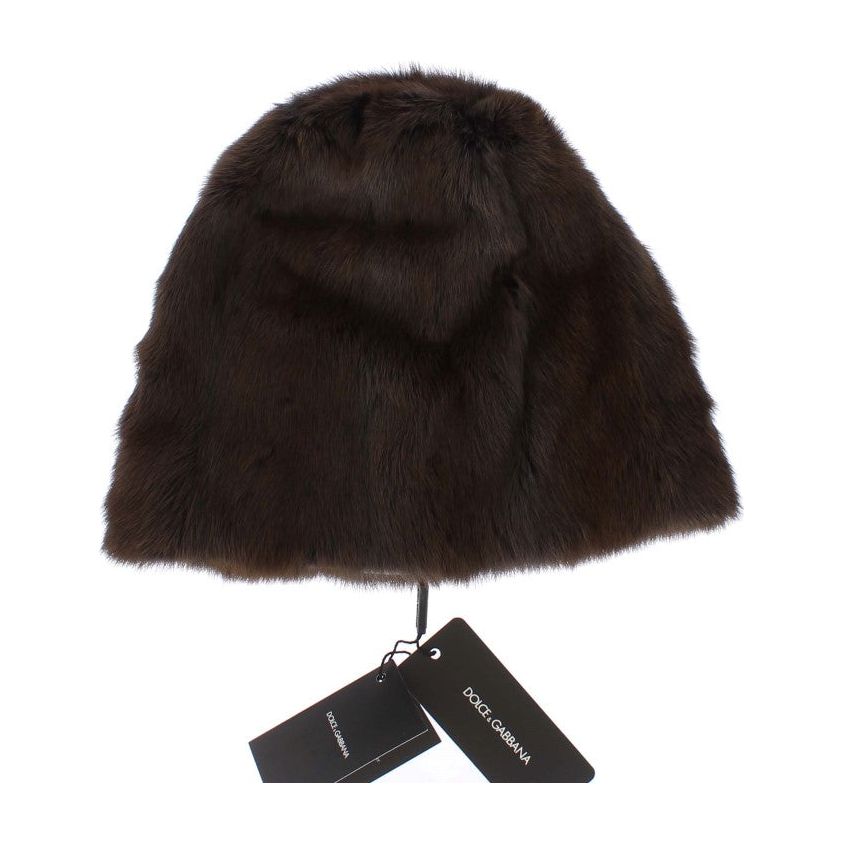 Dolce & Gabbana Luxurious Brown Weasel Fur Beanie Beanie Hat brown-weasel-fur-womens-cashmere-hat-beanie