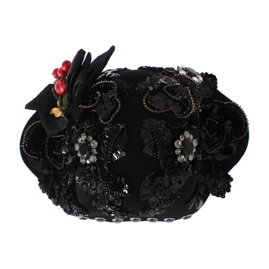 Elegant Black Crystal-Adorned Cloche Hat