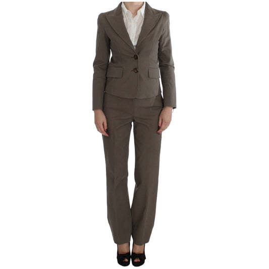 Beige Wool-Cotton Suit Set Chic Elegance