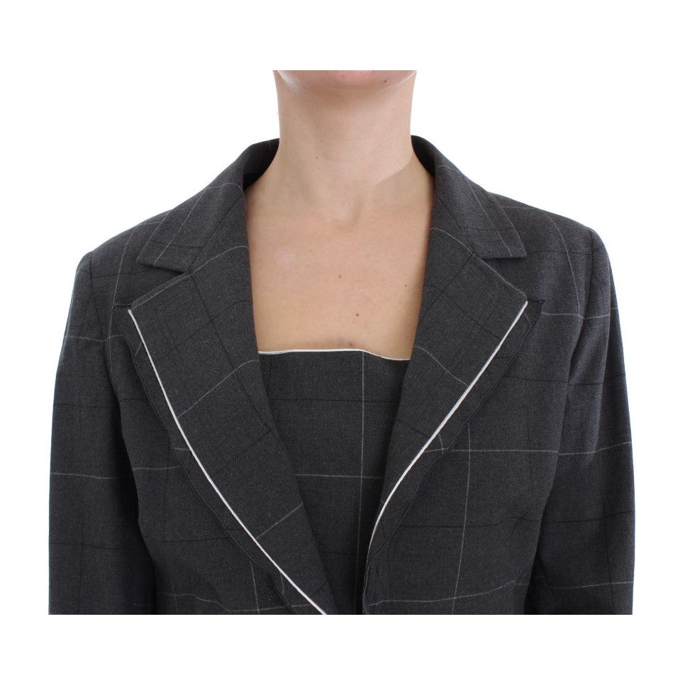 BENCIVENGA Elegant Gray Checkered Sheath Suit Set Suit gray-stretch-sheath-dress-suit-set