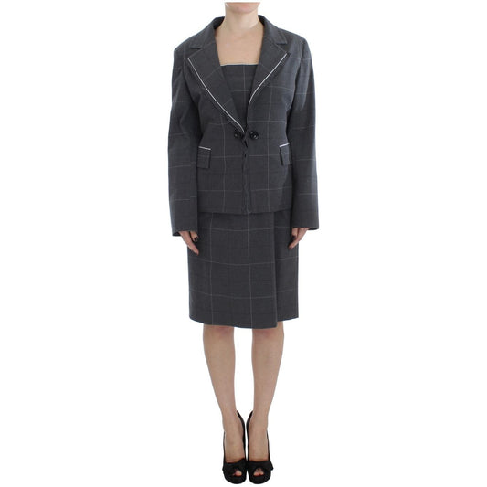 Elegant Gray Checkered Sheath Suit Set