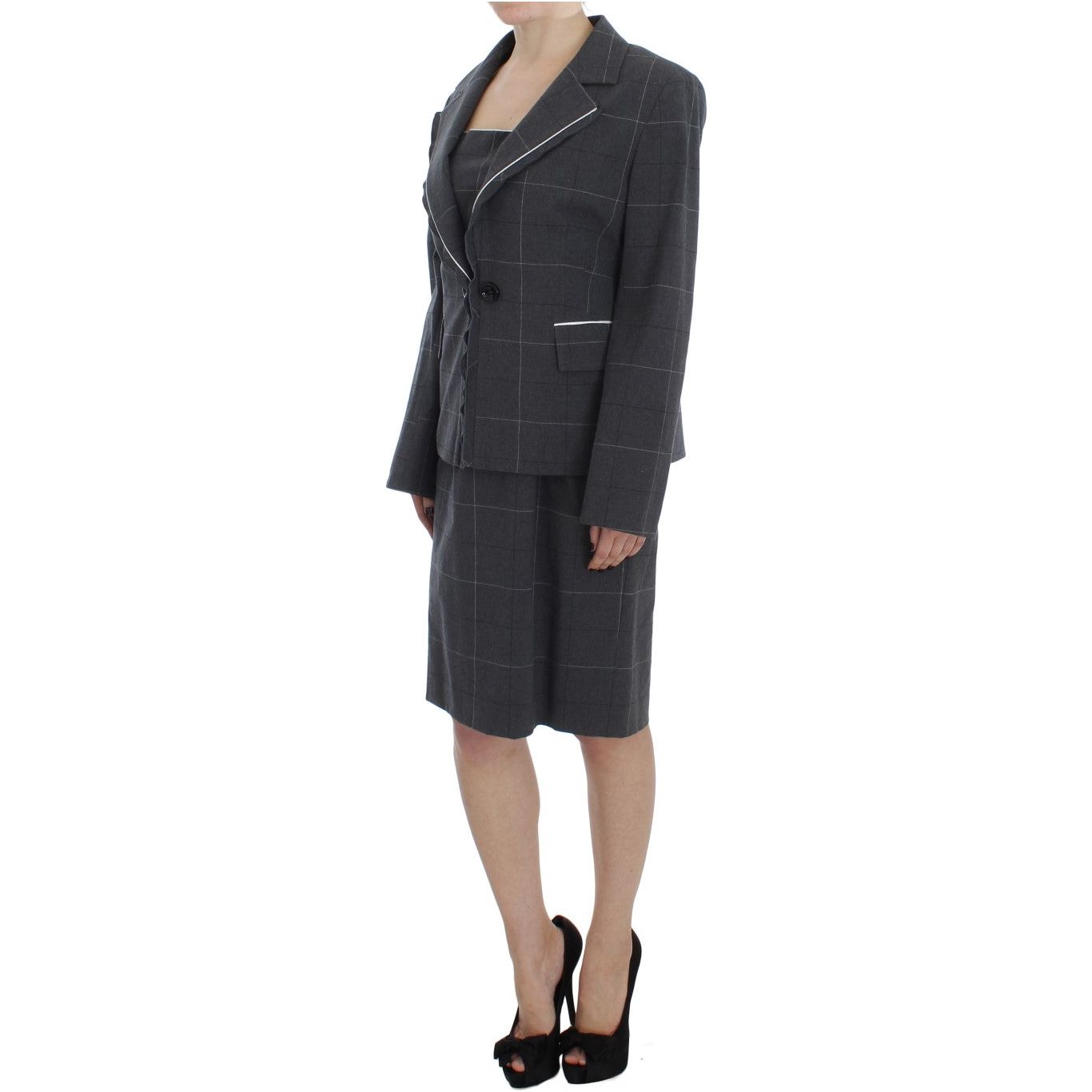 Elegant Gray Checkered Sheath Suit Set