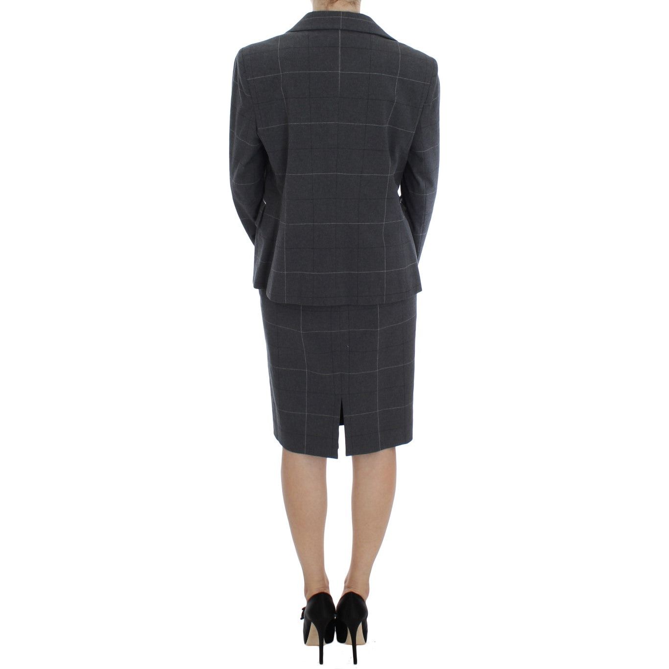 Elegant Gray Checkered Sheath Suit Set