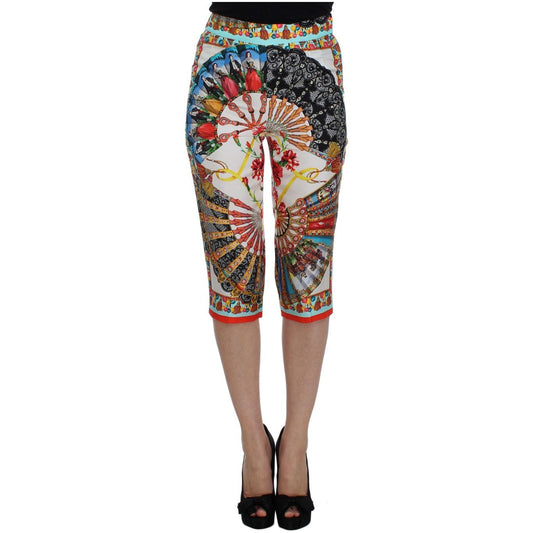 Multicolor Majolica Silk Capri Pants