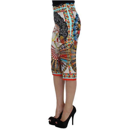 Multicolor Majolica Silk Capri Pants