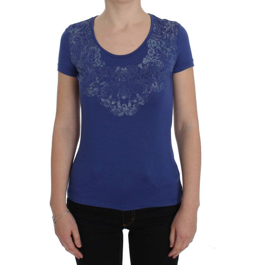 Elegant Blue Crew Neck Tee with Logo Detail