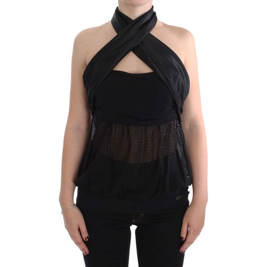 Elegant Black Evening Wrap Top Blouse