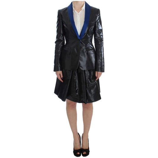 Exte Elegant Two-Piece Black Skirt Suit Skirt Suit black-blue-two-piece-suit-skirt-blazer