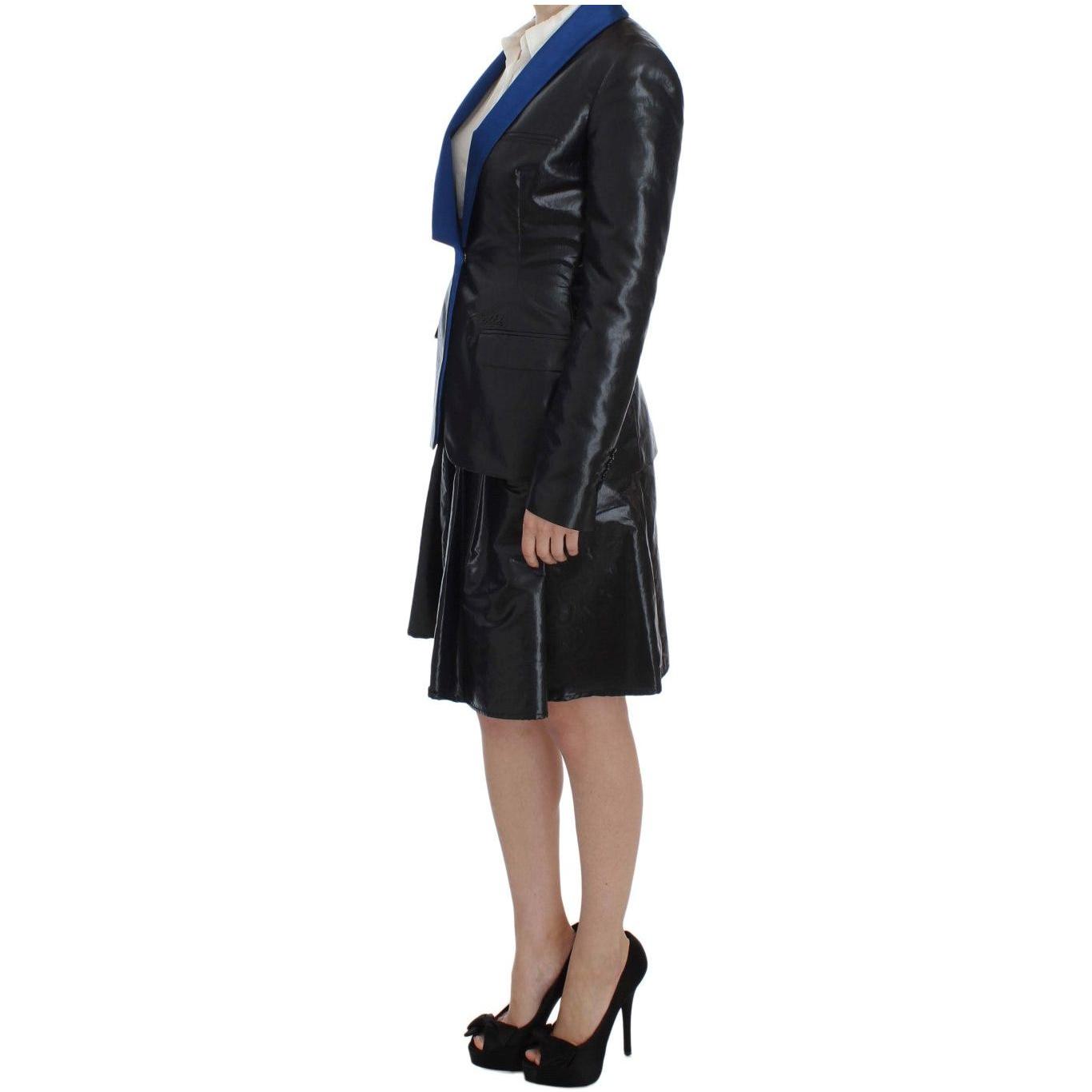 Exte Black Blue Two Piece Suit Skirt & Blazer