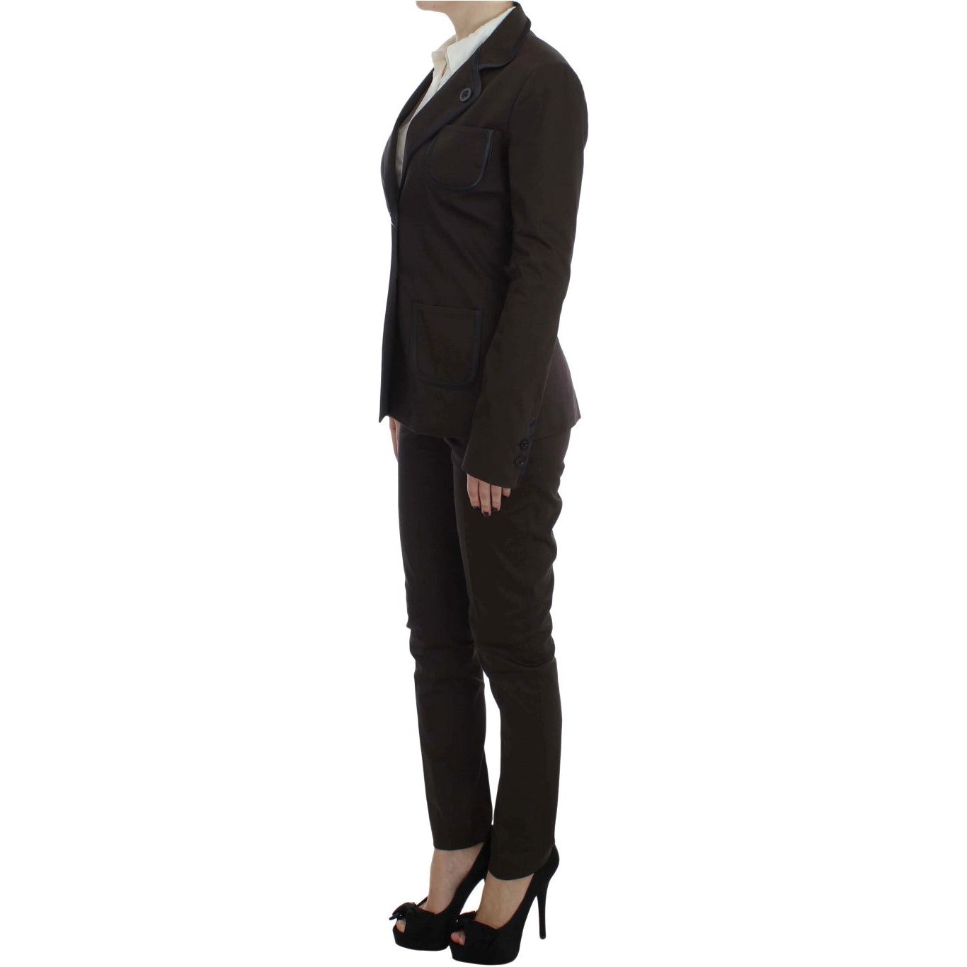 Exte Chic Brown Cotton-Elastane Suit Set Suit brown-stretch-two-button-suit